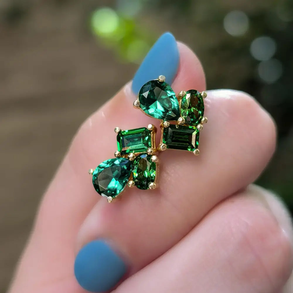 The Tulia - Emerald Cluster Studs Earrings Handmade Handcrafted