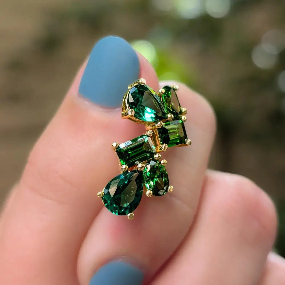 The Tulia - Emerald Cluster Studs Earrings Handmade Handcrafted