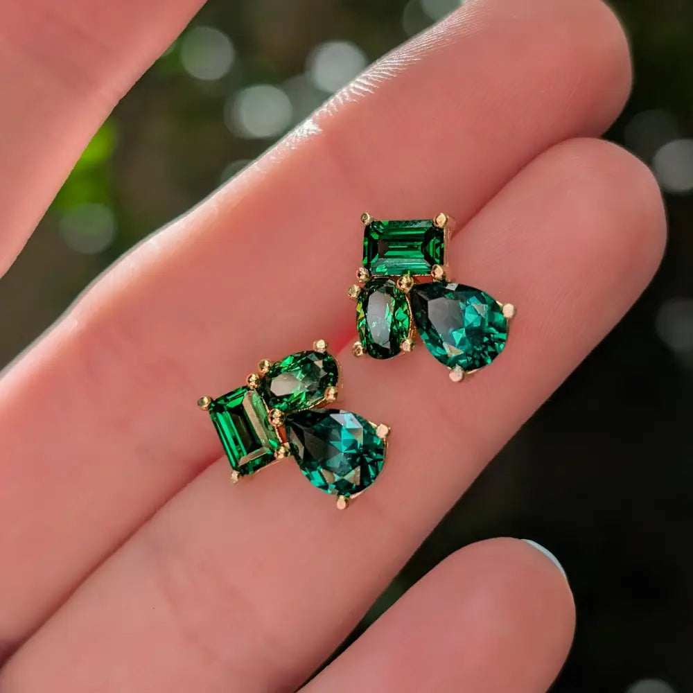 The Tulia - Emerald Cluster Studs Earrings Handmade Handcrafted