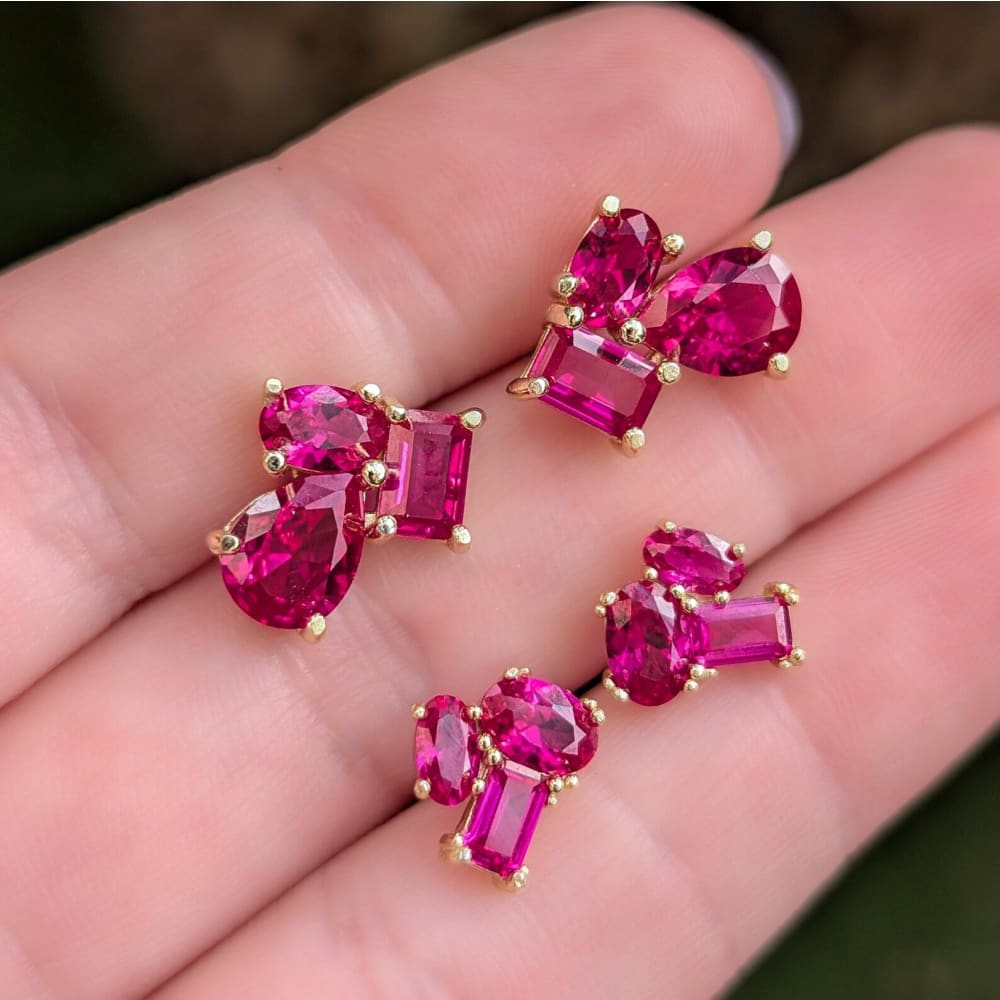 The Tulia - Ruby Cluster Studs Earrings Handmade Handcrafted