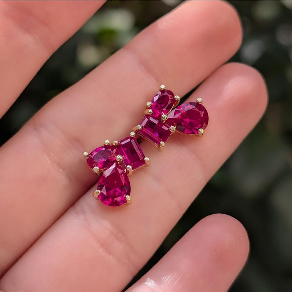 The Tulia - Ruby Cluster Studs Earrings Handmade Handcrafted