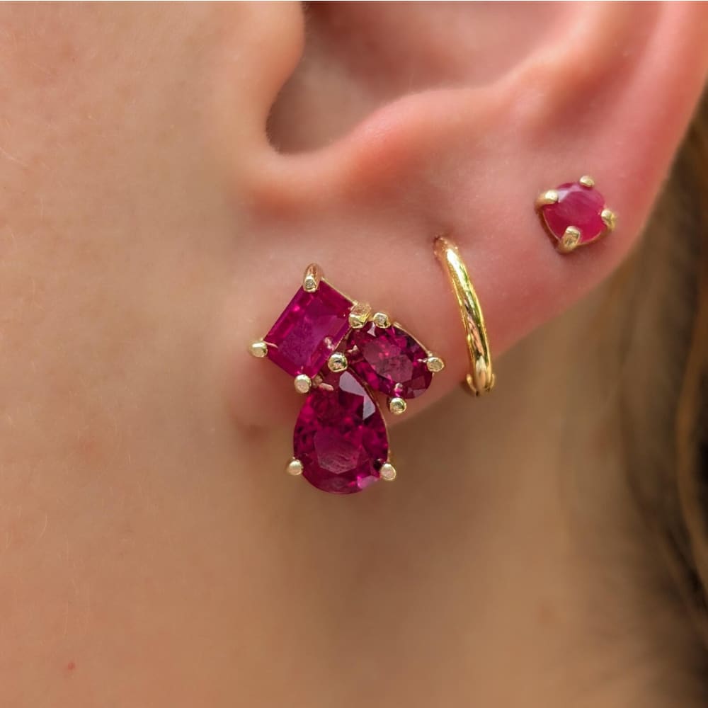 The Tulia - Ruby Cluster Studs Earrings Handmade Handcrafted