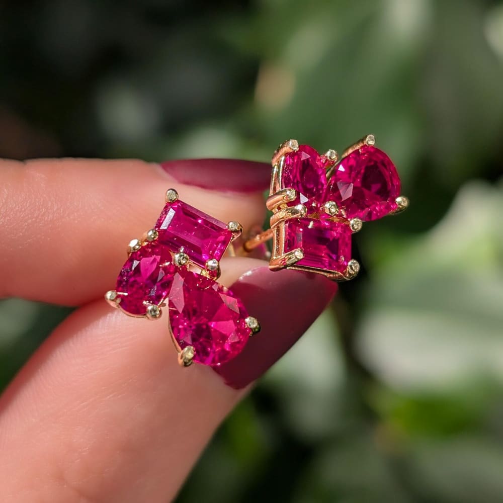 The Tulia - Ruby Cluster Studs Earrings Handmade Handcrafted
