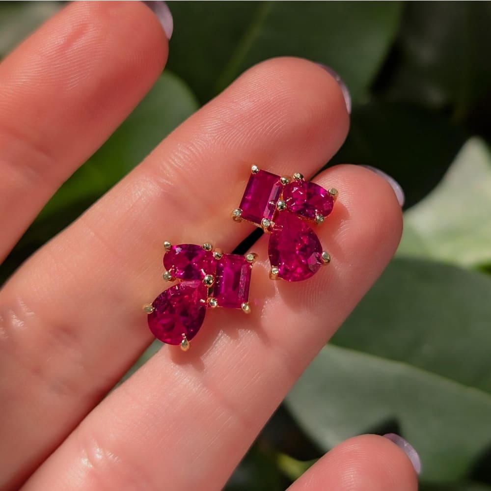 The Tulia - Ruby Cluster Studs Earrings Handmade Handcrafted
