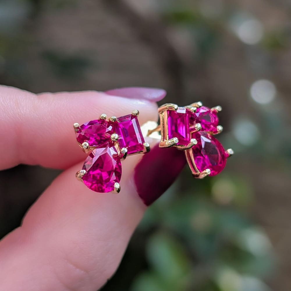 The Tulia - Ruby Cluster Studs Earrings Handmade Handcrafted