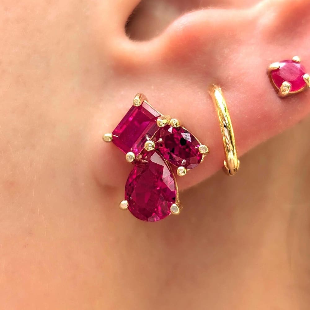 The Tulia - Ruby Cluster Studs Earrings Handmade Handcrafted