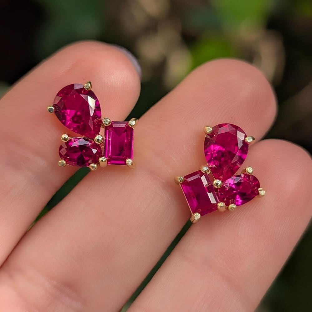 The Tulia - Ruby Cluster Studs Earrings Handmade Handcrafted
