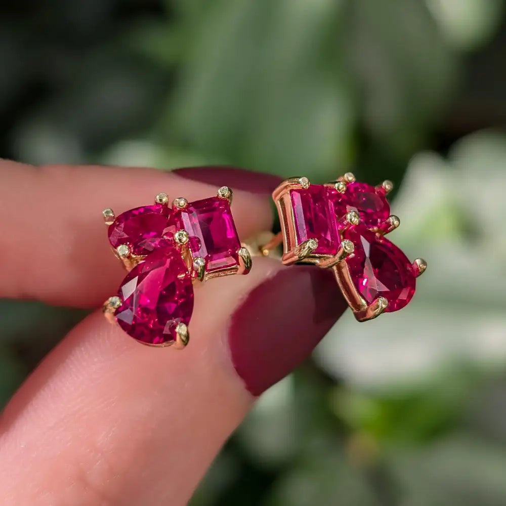 The Tulia - Ruby Cluster Studs Earrings Handmade Handcrafted