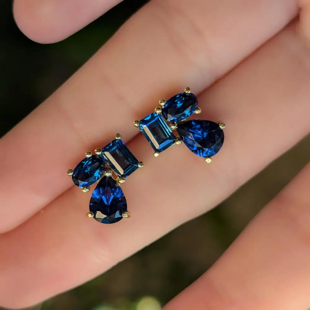 The Tulia - Sapphire Cluster Studs Earrings Handmade Handcrafted