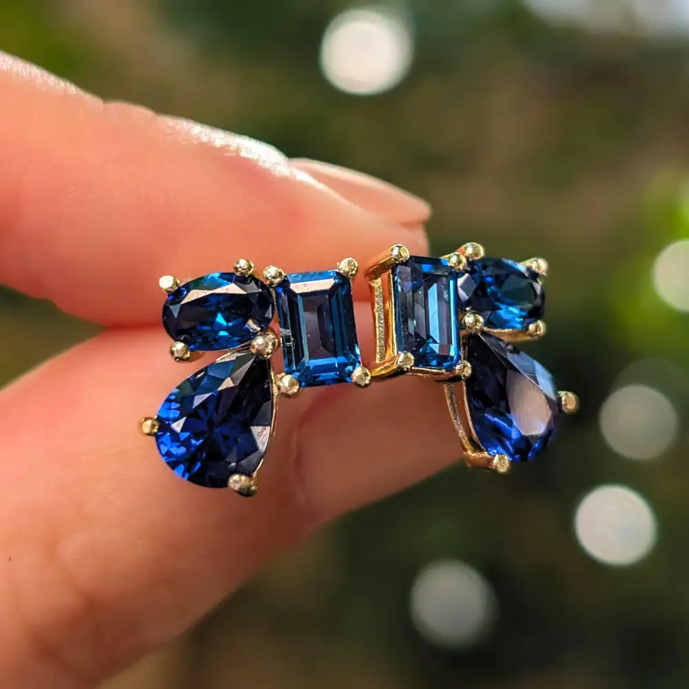 The Tulia - Sapphire Cluster Studs Earrings Handmade Handcrafted