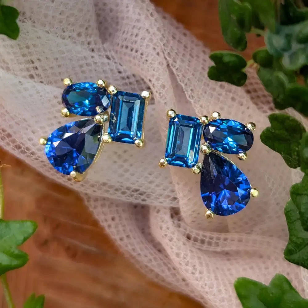 The Tulia - Sapphire Cluster Studs Earrings Handmade Handcrafted