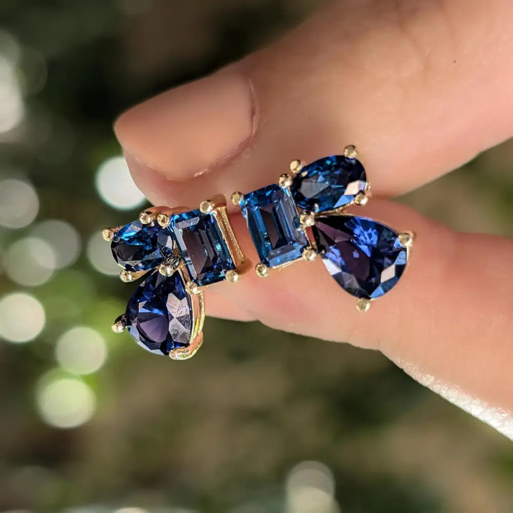 The Tulia - Sapphire Cluster Studs Earrings Handmade Handcrafted
