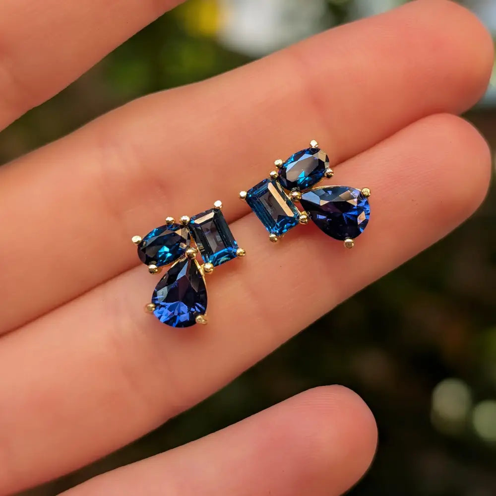 The Tulia - Sapphire Cluster Studs Earrings Handmade Handcrafted