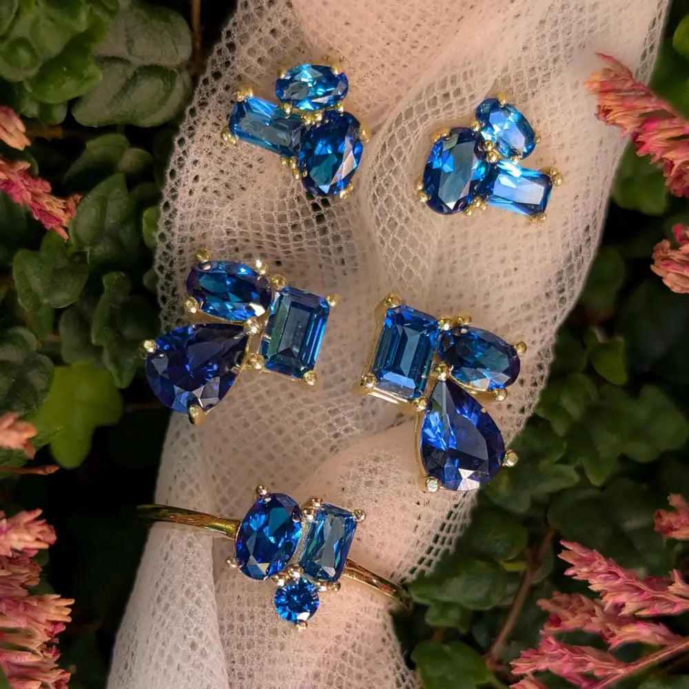 The Tulia - Sapphire Cluster Studs Earrings Handmade Handcrafted