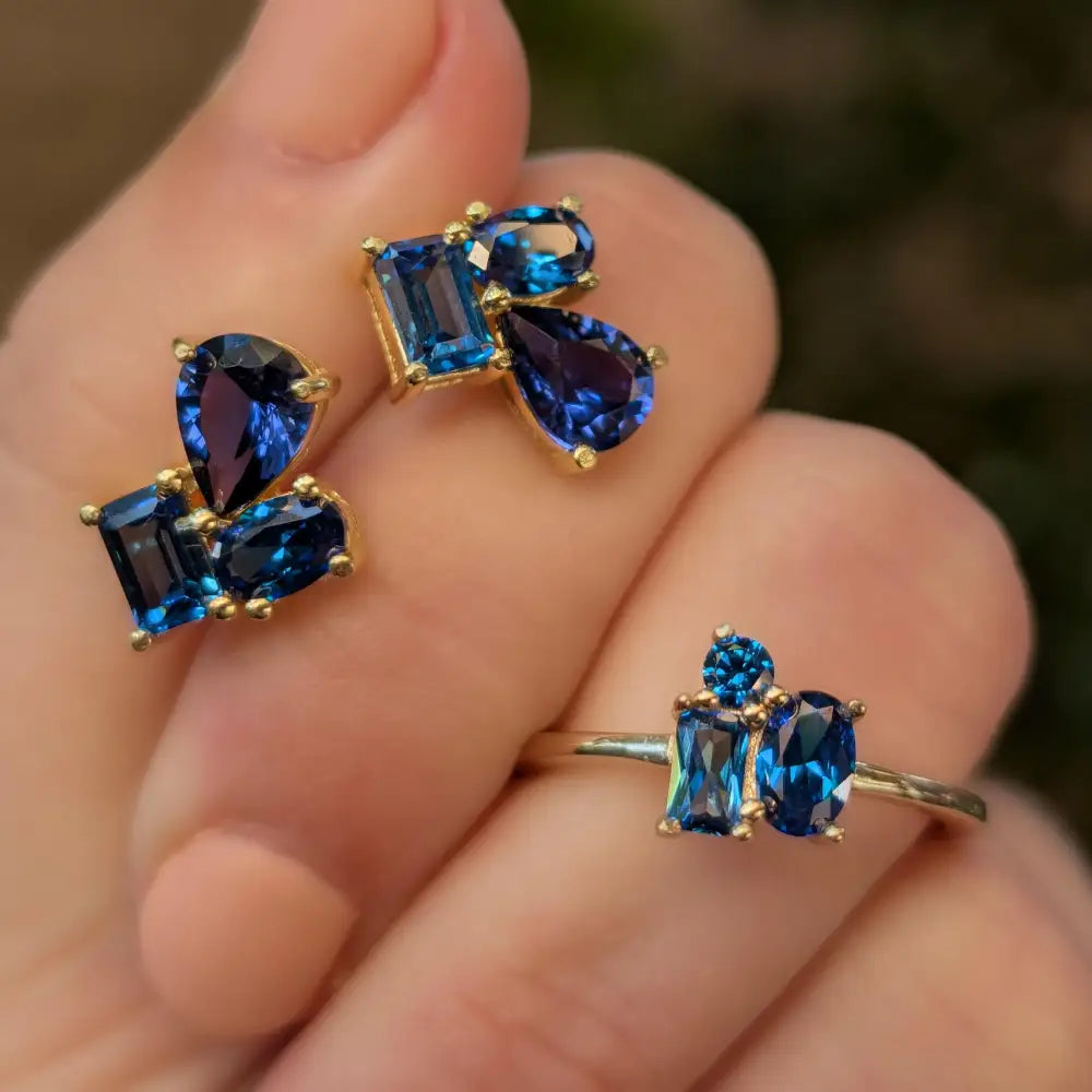 The Tulia - Sapphire Cluster Studs Earrings Handmade Handcrafted