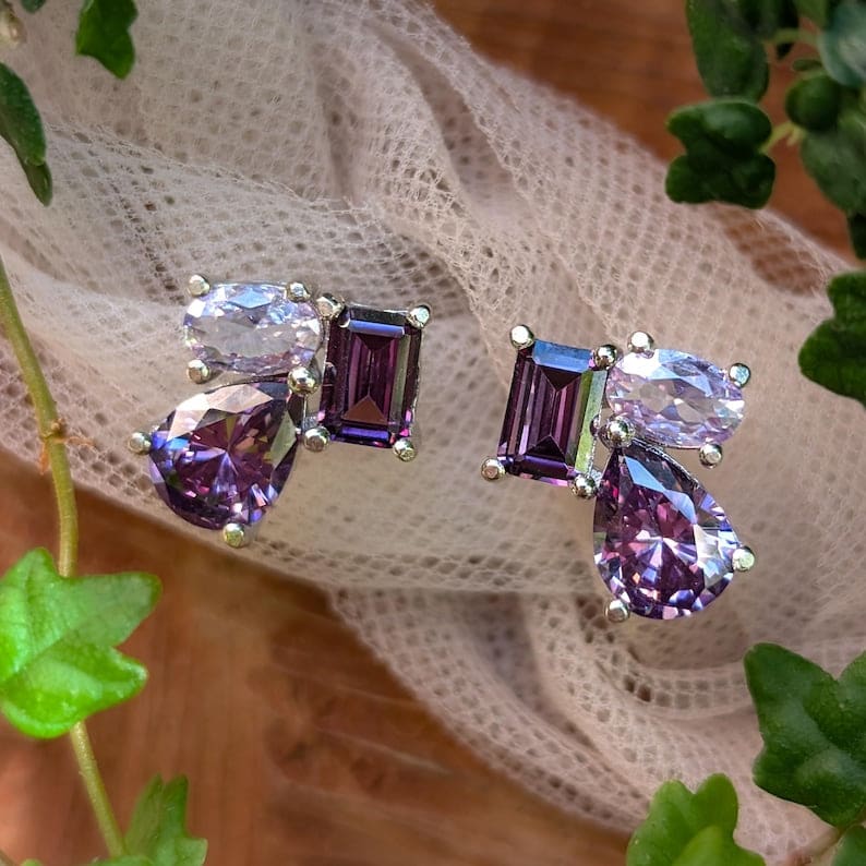 The Tulia - Amethyst Cluster Studs Earrings Handmade Handcrafted