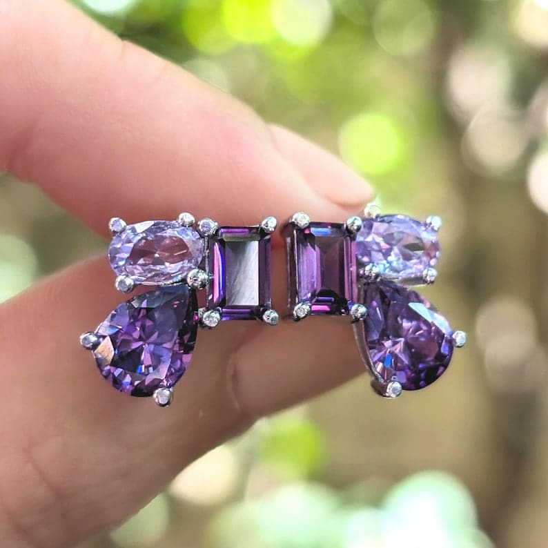 The Tulia - Amethyst Cluster Studs Earrings Handmade Handcrafted
