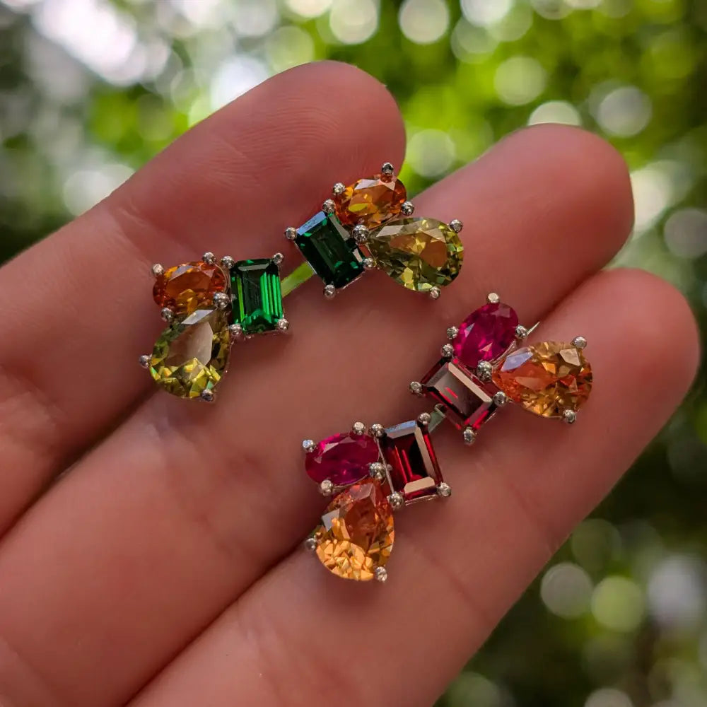 The Tulia - Custom Gemstone Cluster Studs Earrings Handmade Handcrafted