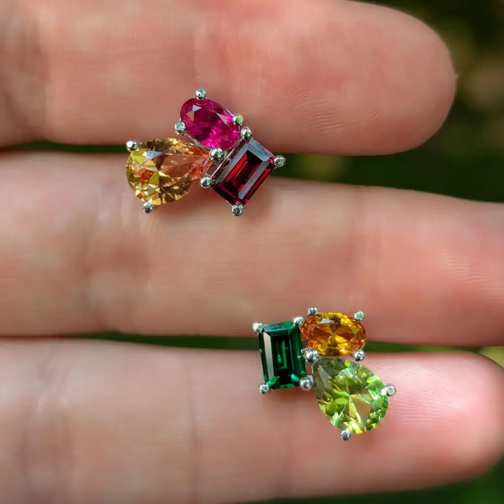 The Tulia - Custom Gemstone Cluster Studs Earrings Handmade Handcrafted