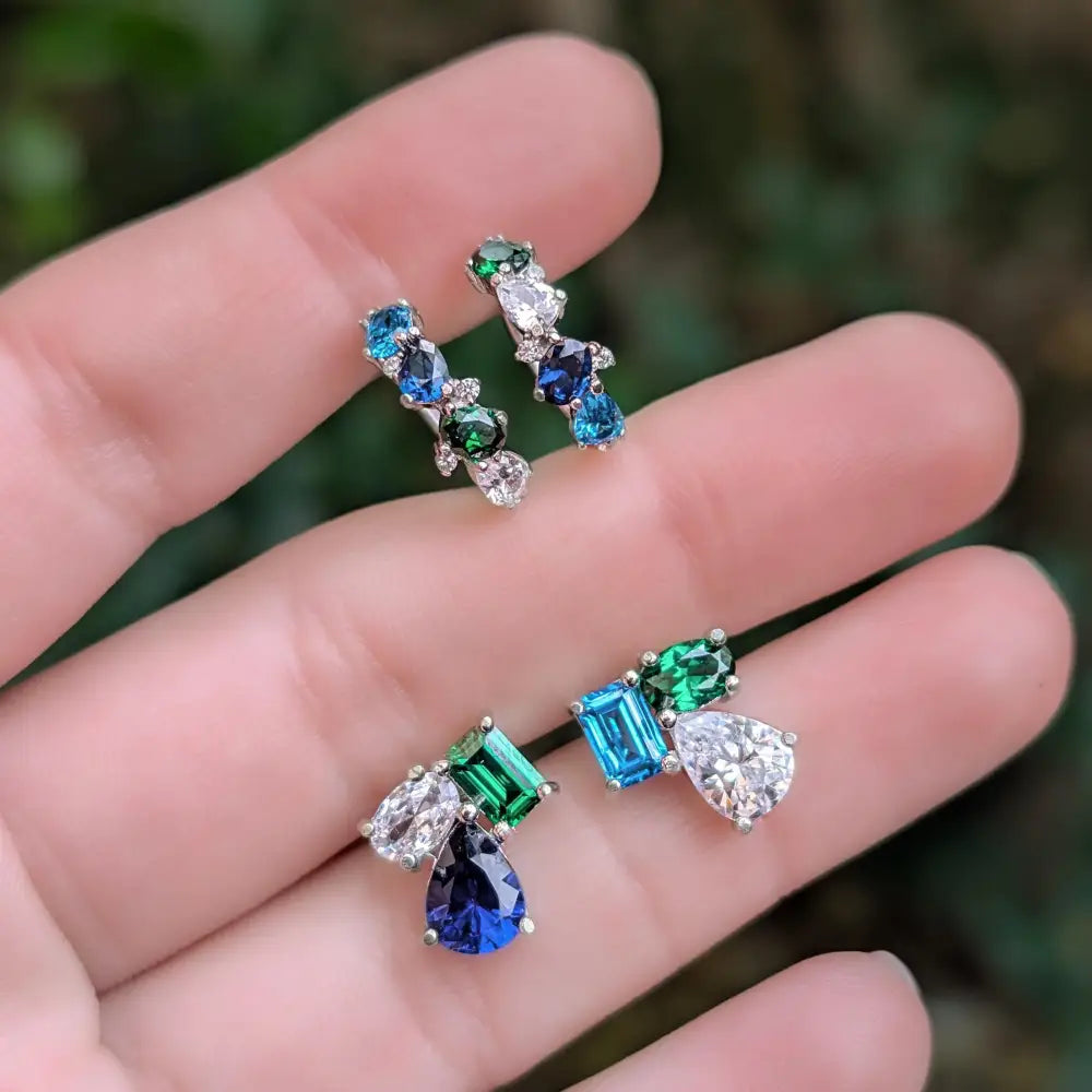 The Tulia - Custom Gemstone Cluster Studs Earrings Handmade Handcrafted