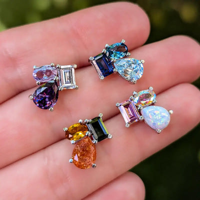 The Tullia - Custom Gemstone Cluster Studs Earrings Handmade Handcrafted
