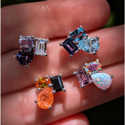The Tullia - Custom Gemstone Cluster Studs Earrings Handmade Handcrafted