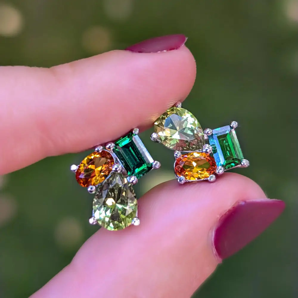 The Tulia - Custom Gemstone Cluster Studs Earrings Handmade Handcrafted