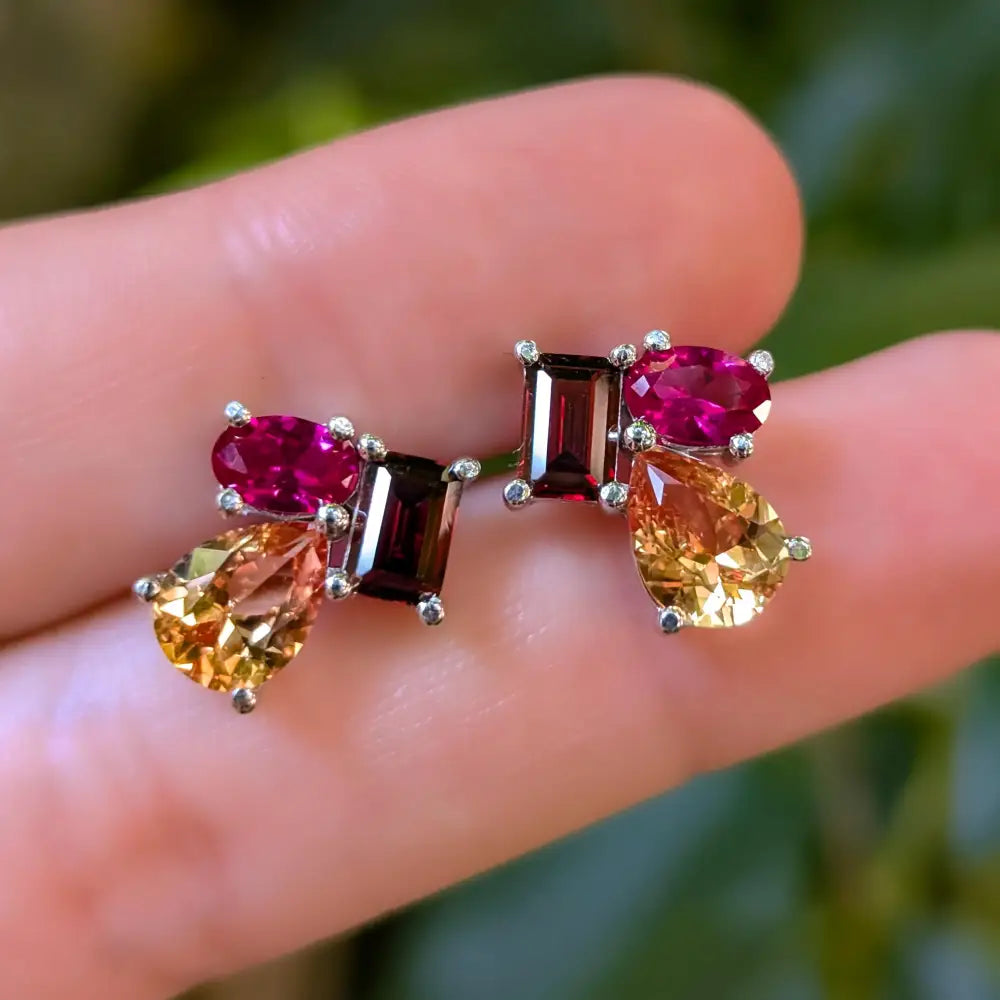 The Tulia - Custom Gemstone Cluster Studs Earrings Handmade Handcrafted