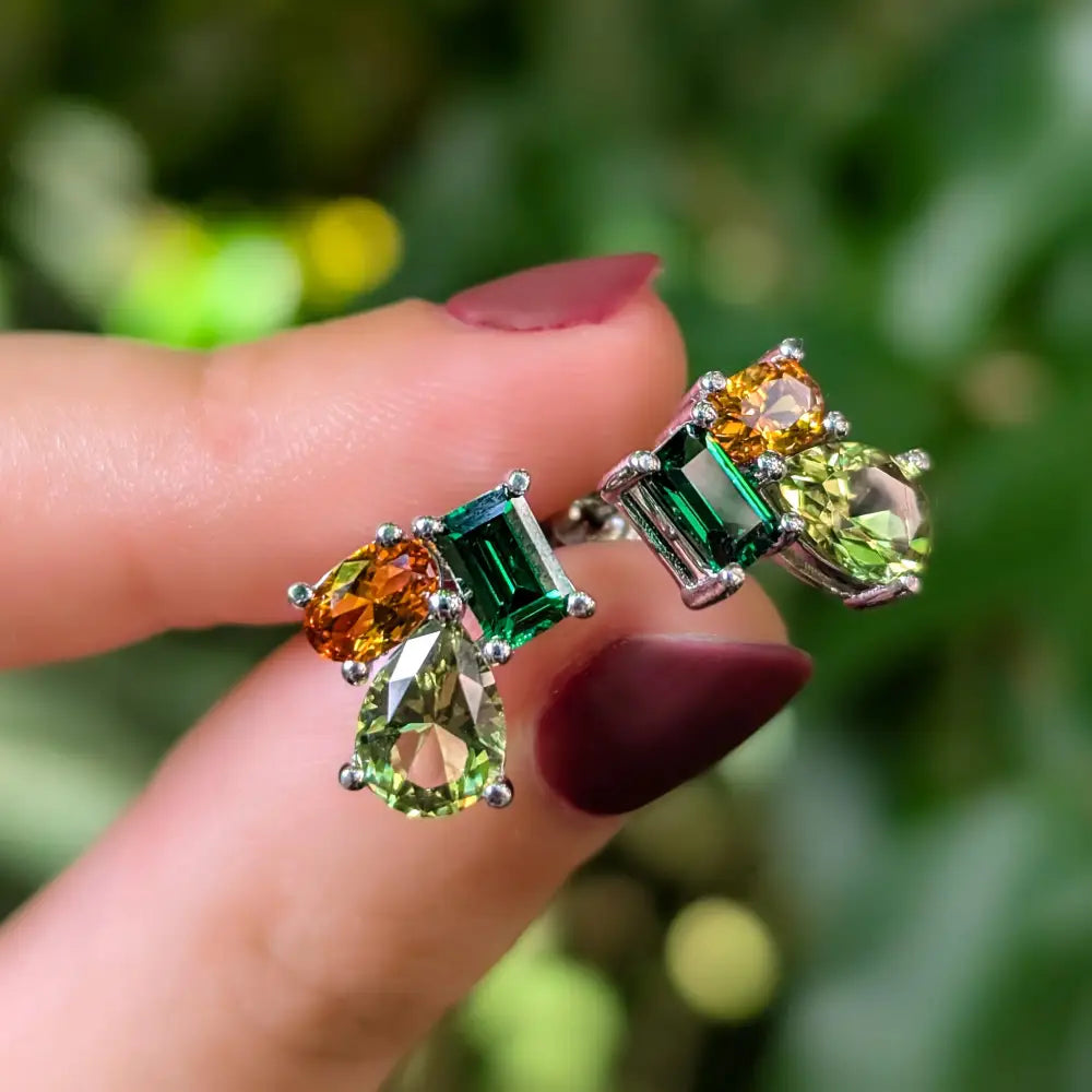 The Tulia - Custom Gemstone Cluster Studs Earrings Handmade Handcrafted