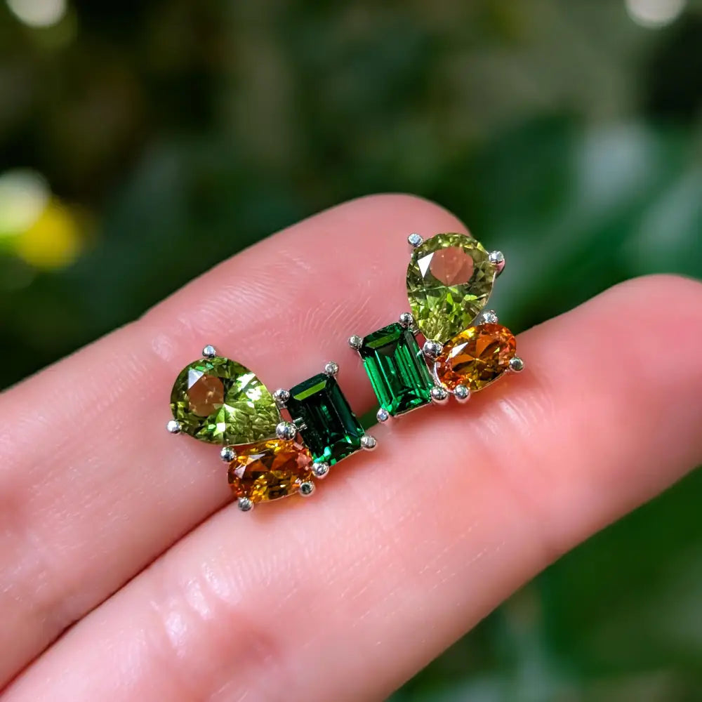 The Tulia - Custom Gemstone Cluster Studs Earrings Handmade Handcrafted