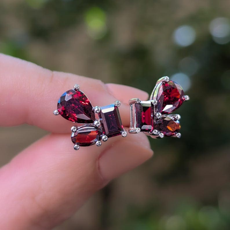 The Tulia - Garnet Cluster Studs Earrings Handmade Handcrafted