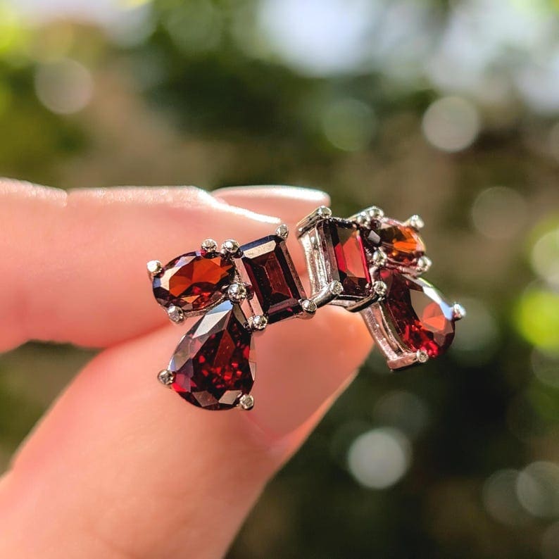 The Tulia - Garnet Cluster Studs Earrings Handmade Handcrafted