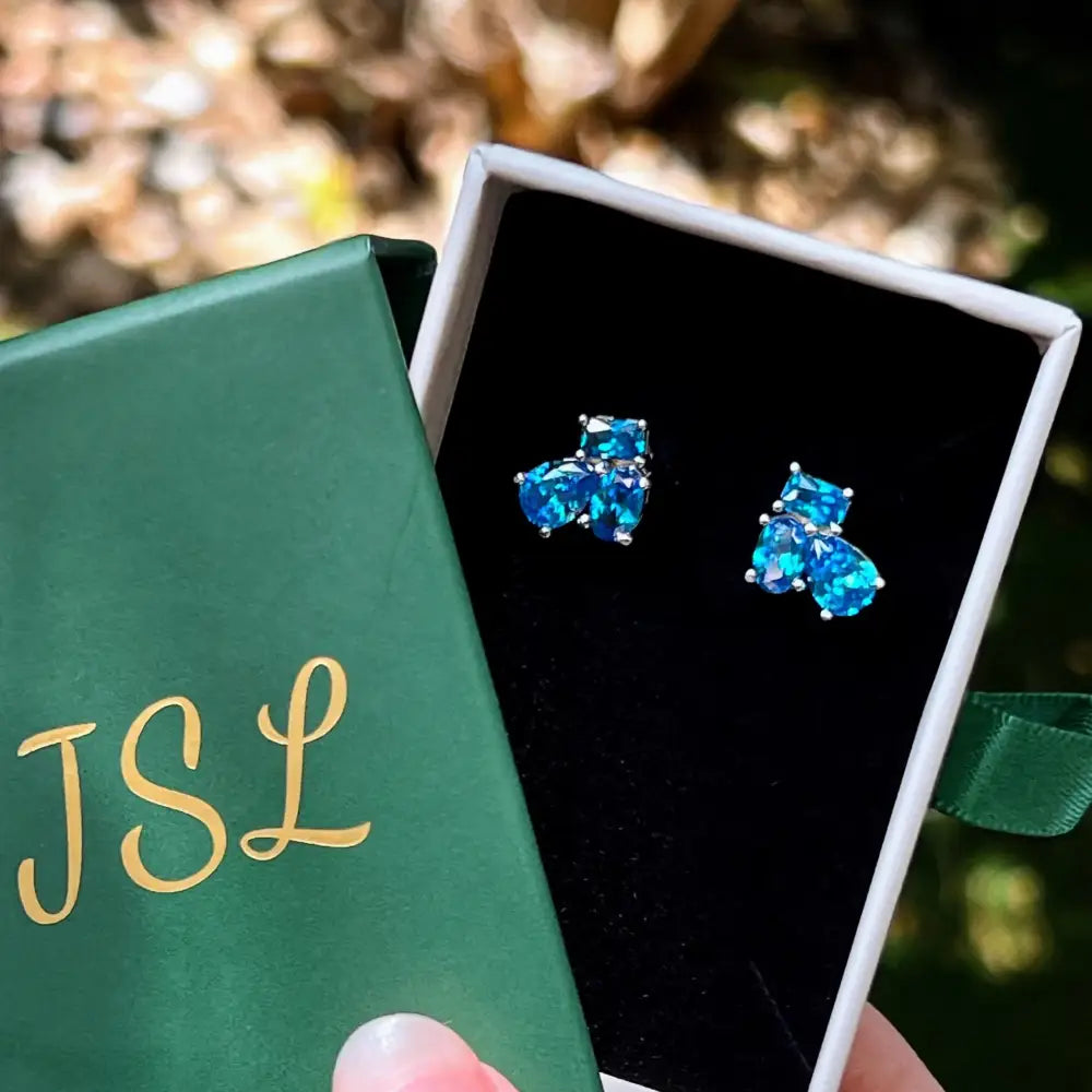 The Tulia - London Blue Topaz Cluster Studs Earrings Handmade Handcrafted