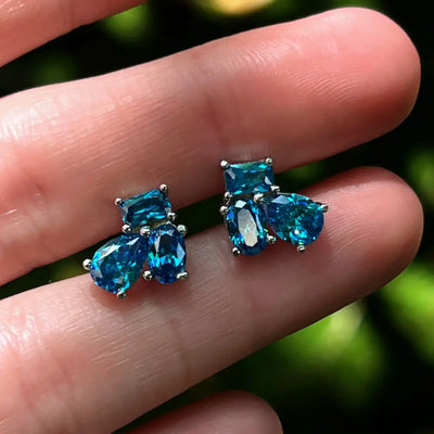 The Tullia - London Blue Topaz Cluster Studs Earrings Handmade Handcrafted