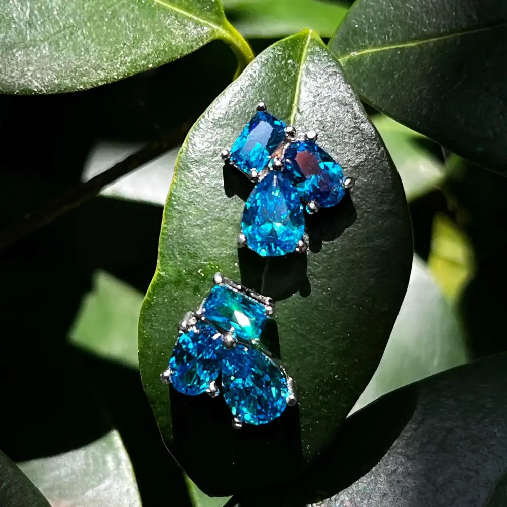 The Tullia - London Blue Topaz Cluster Studs Earrings Handmade Handcrafted
