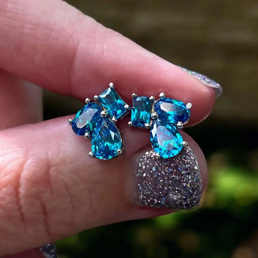 The Tulia - London Blue Topaz Cluster Studs Earrings Handmade Handcrafted