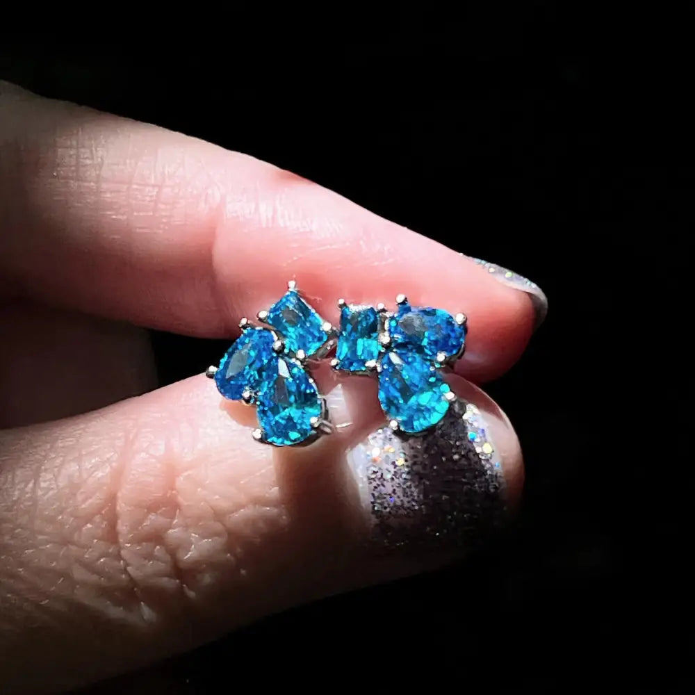 The Tulia - London Blue Topaz Cluster Studs Earrings Handmade Handcrafted