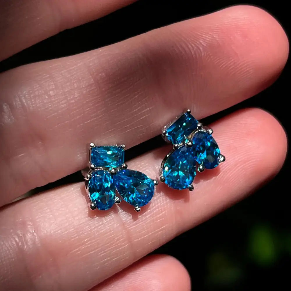 The Tulia - London Blue Topaz Cluster Studs Earrings Handmade Handcrafted