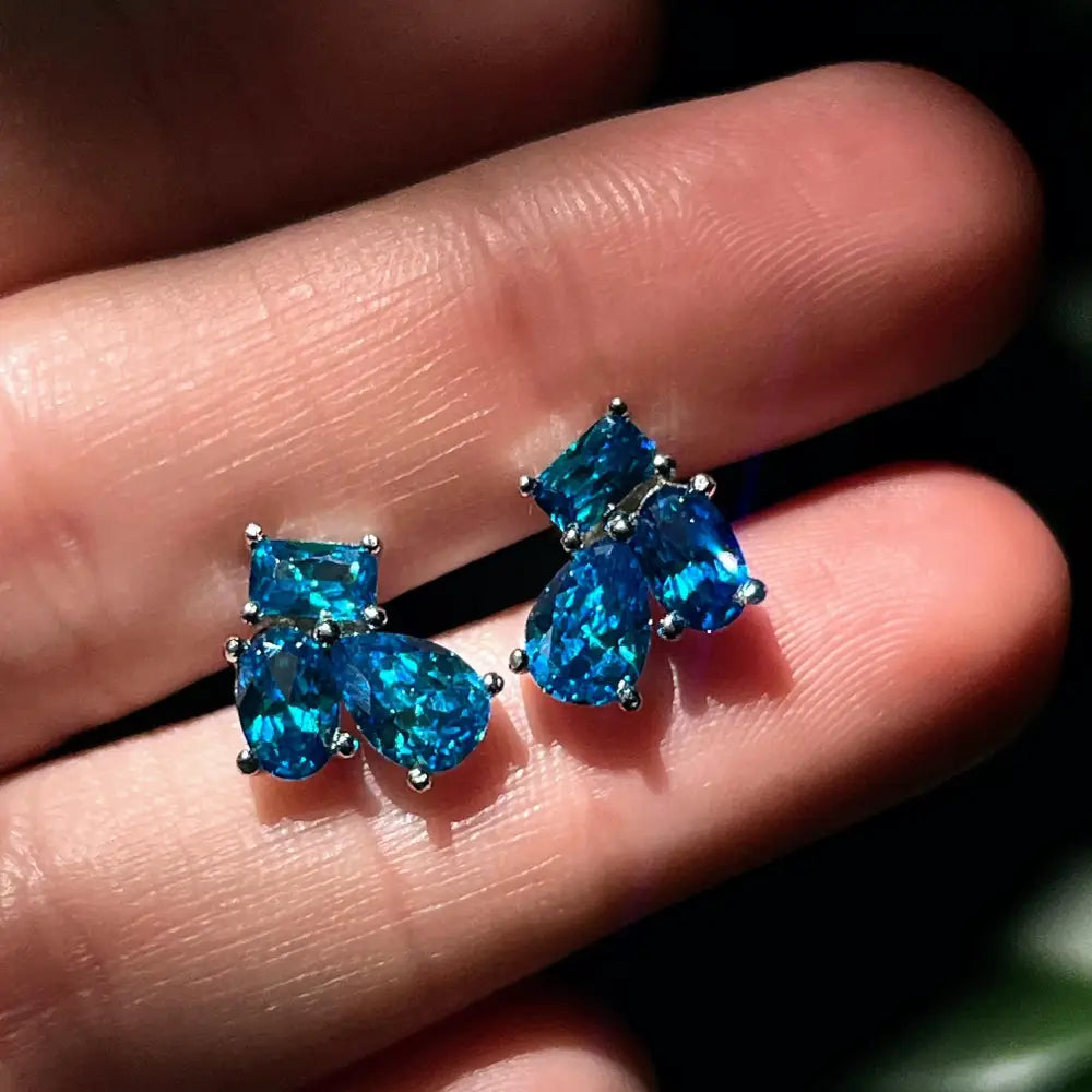 The Tulia - London Blue Topaz Cluster Studs Earrings Handmade Handcrafted