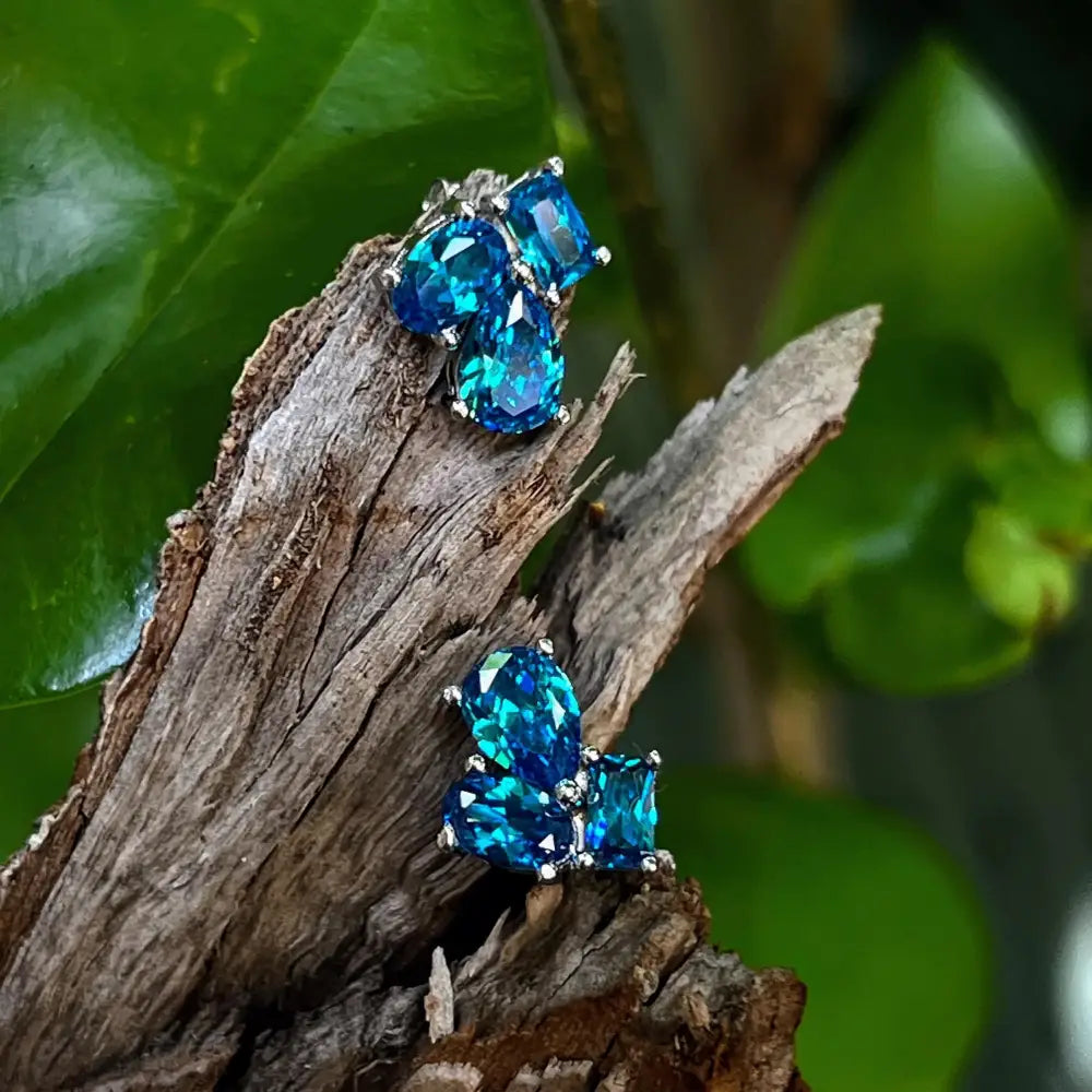 The Tulia - London Blue Topaz Cluster Studs Earrings Handmade Handcrafted