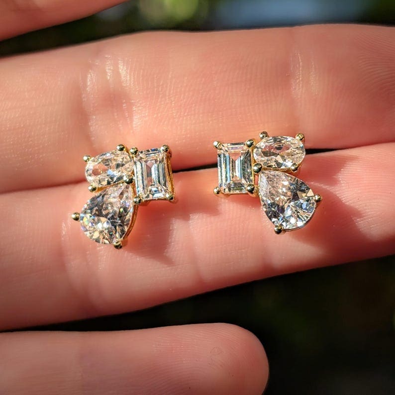 The Tulia - Moissanite Cluster Studs Earrings Handmade Handcrafted