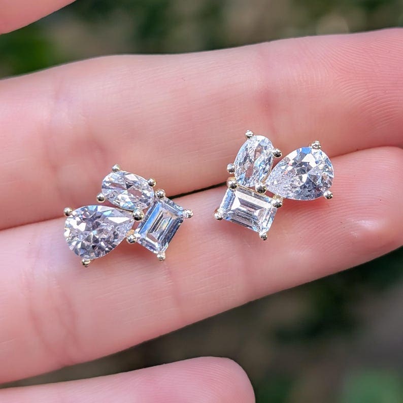 The Tulia - Moissanite Cluster Studs Earrings Handmade Handcrafted