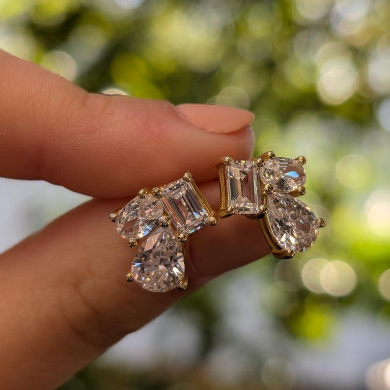 The Tulia - Moissanite Cluster Studs Earrings Handmade Handcrafted