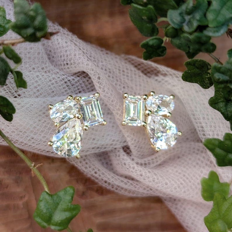 The Tulia - Moissanite Cluster Studs Earrings Handmade Handcrafted