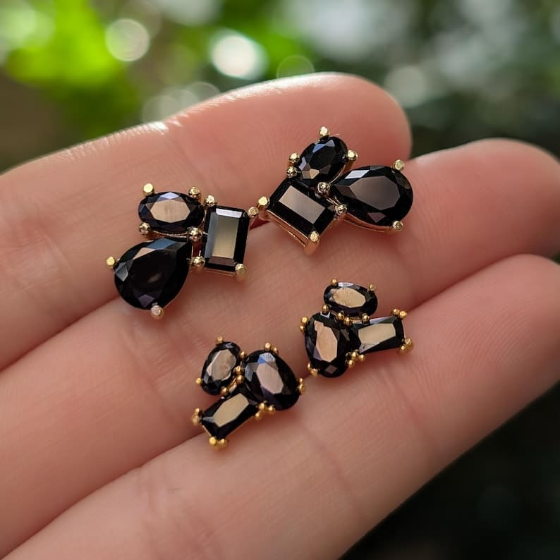 The Tulia - Onyx Cluster Studs Earrings Handmade Handcrafted