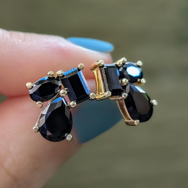 The Tulia - Onyx Cluster Studs Earrings Handmade Handcrafted