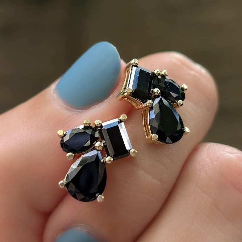 The Tulia - Onyx Cluster Studs Earrings Handmade Handcrafted