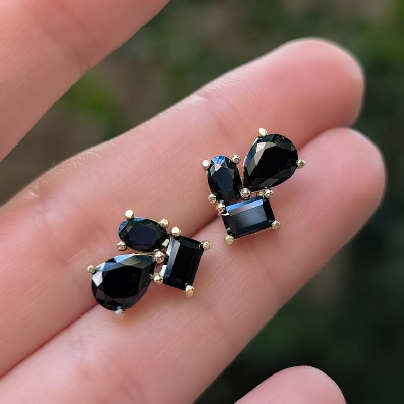The Tulia - Onyx Cluster Studs Earrings Handmade Handcrafted