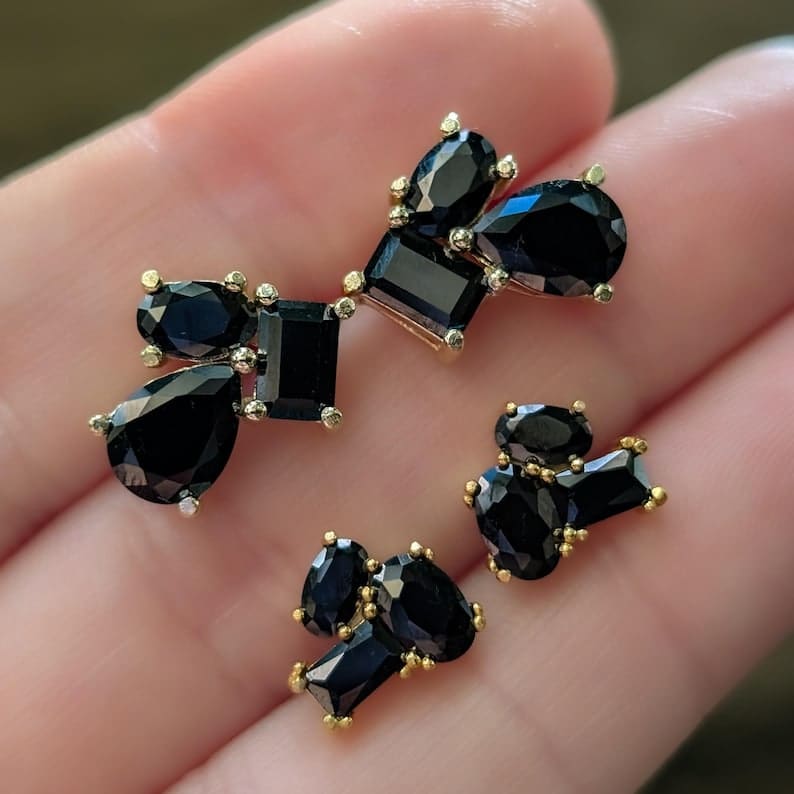 The Tulia - Onyx Cluster Studs Earrings Handmade Handcrafted