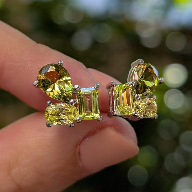 The Tulia - Peridot Cluster Studs Earrings Handmade Handcrafted
